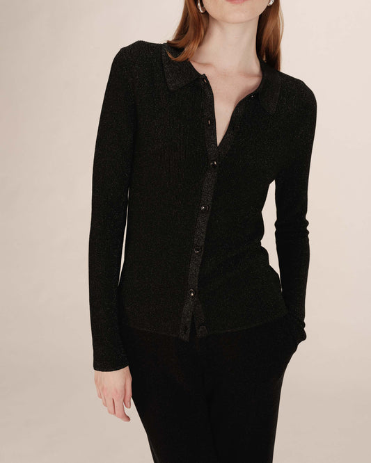 Cardigan ajusté noir pailleté