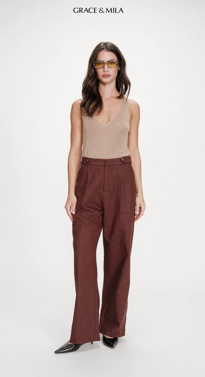 Pantalon Tailleur en Lin et Coton