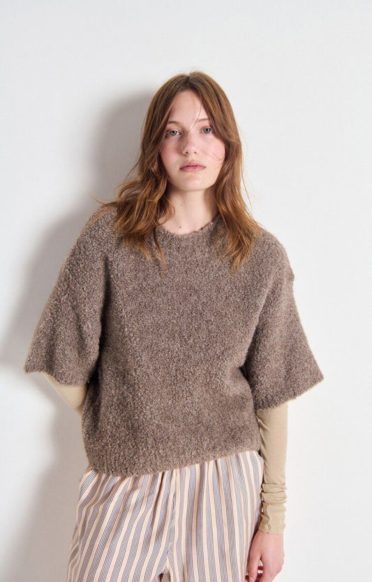 Pull manches courtes taupe