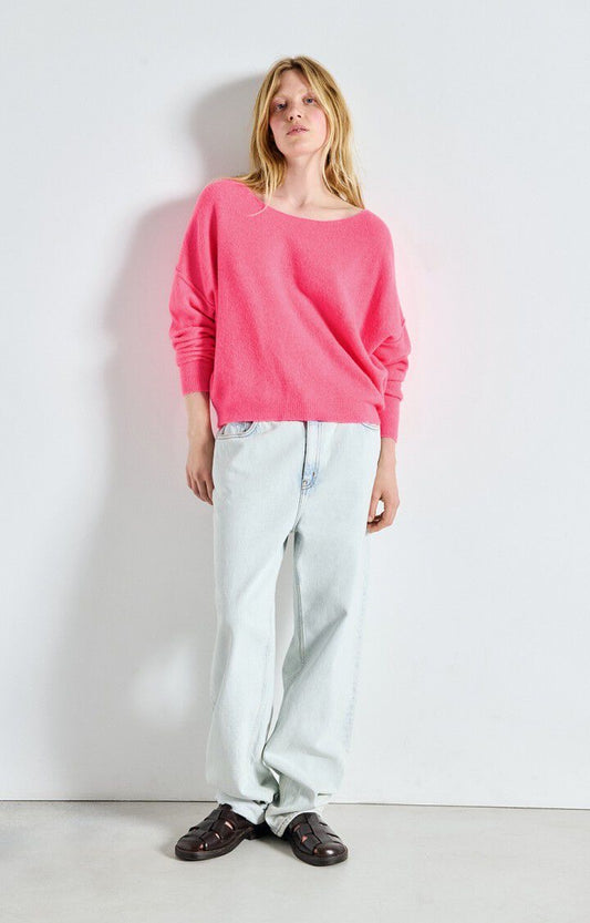 Pull manches longues rose fluo